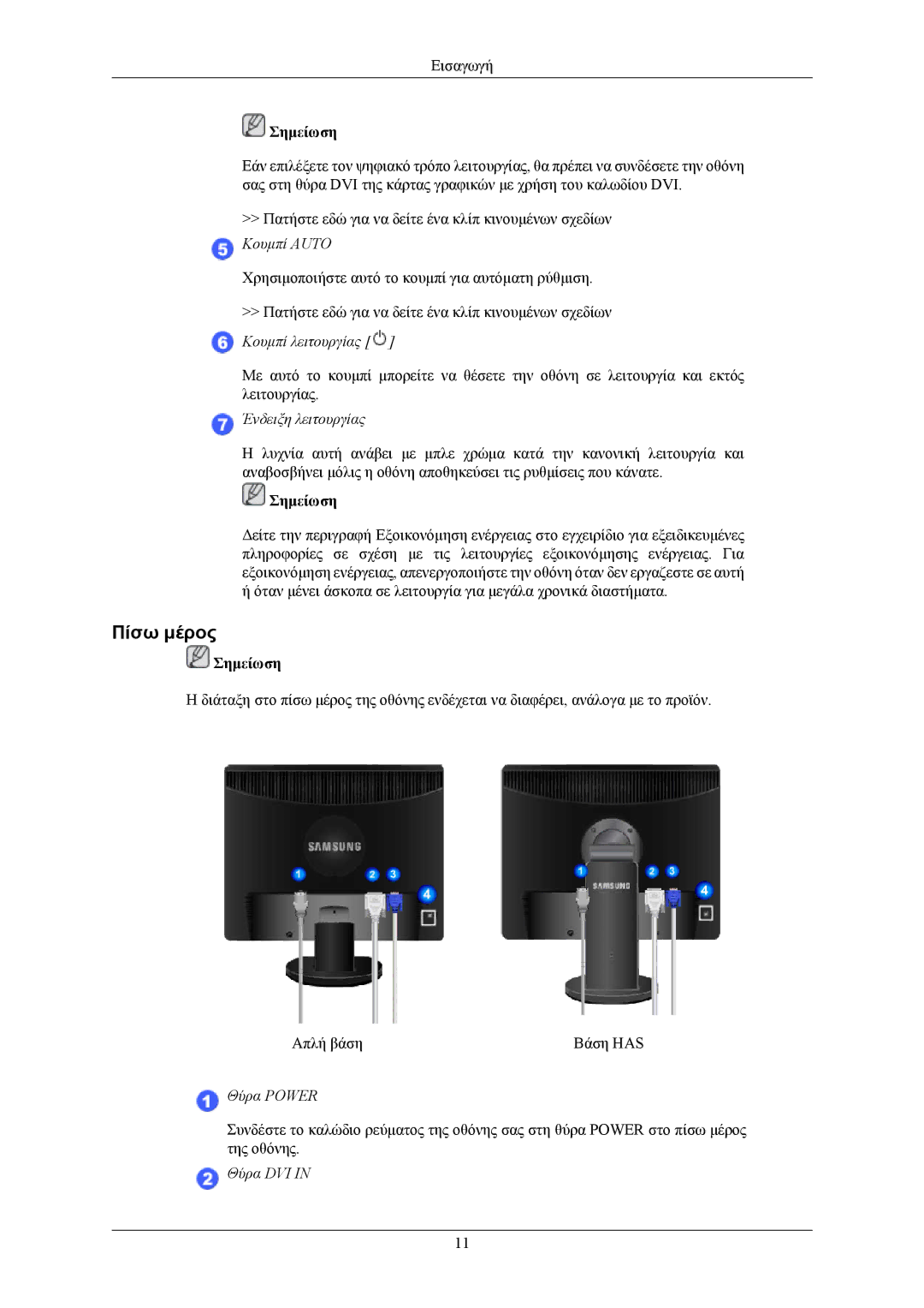 Samsung LS19MYBEBQ/EDC, LS17MYBEBQ/XSA manual Πίσω μέρος, Ένδειξη λειτουργίας 