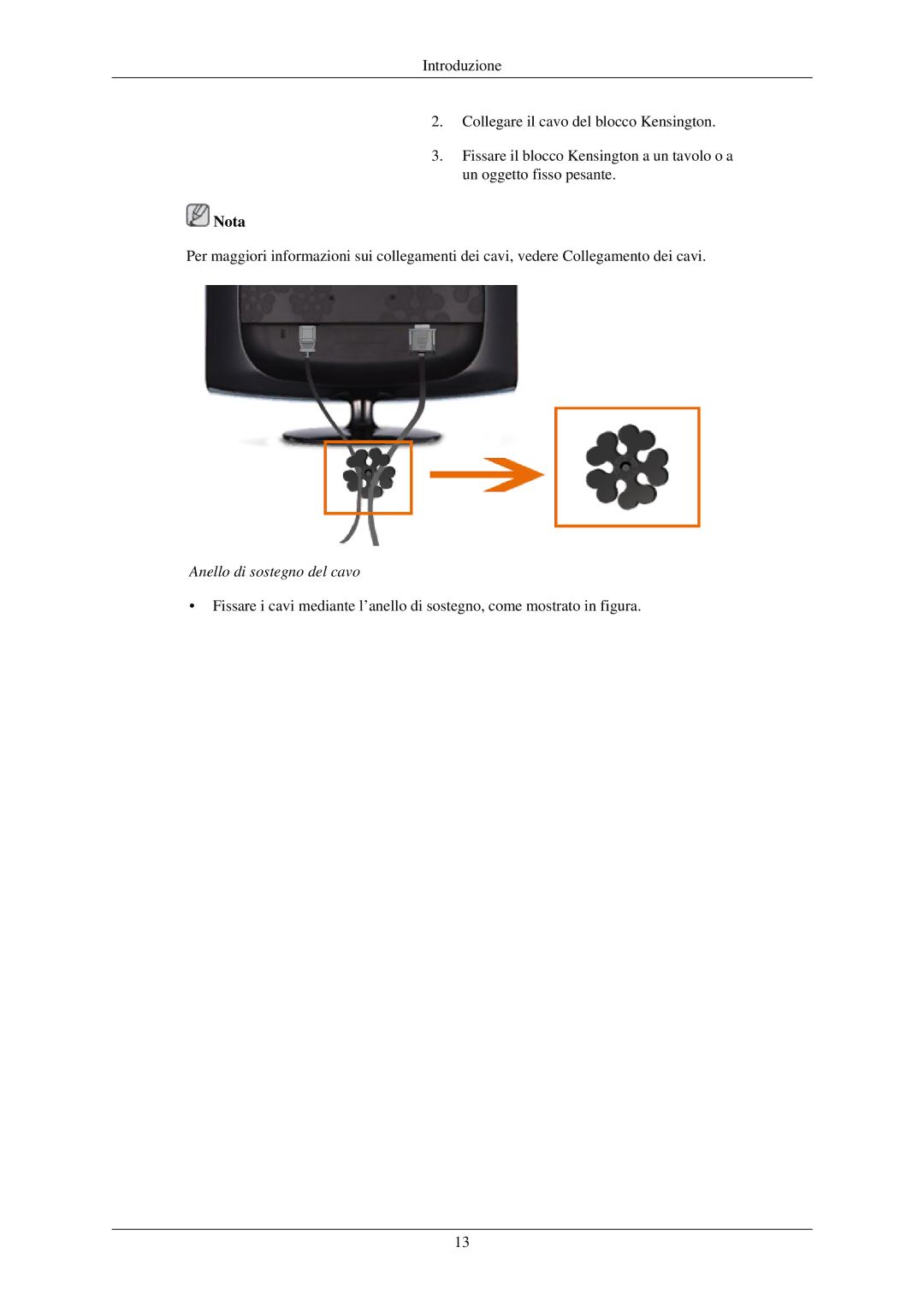 Samsung LS22MYDDSC/EDC, LS19MYBES7A/EN, LS22MYDEBCA/EN, LS19MYAESB/EDC, LS20MYNKSB/EDC manual Anello di sostegno del cavo 