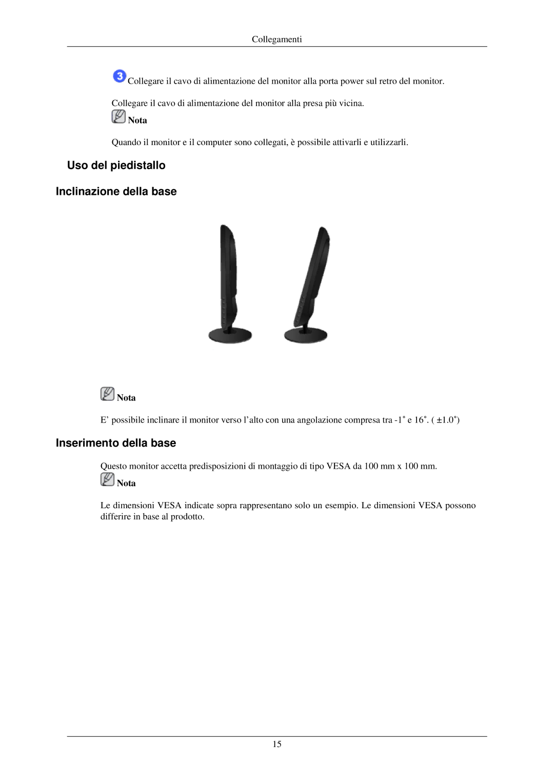 Samsung LS17MYBESCA/EN, LS19MYBES7A/EN, LS22MYDEBCA/EN Uso del piedistallo Inclinazione della base, Inserimento della base 