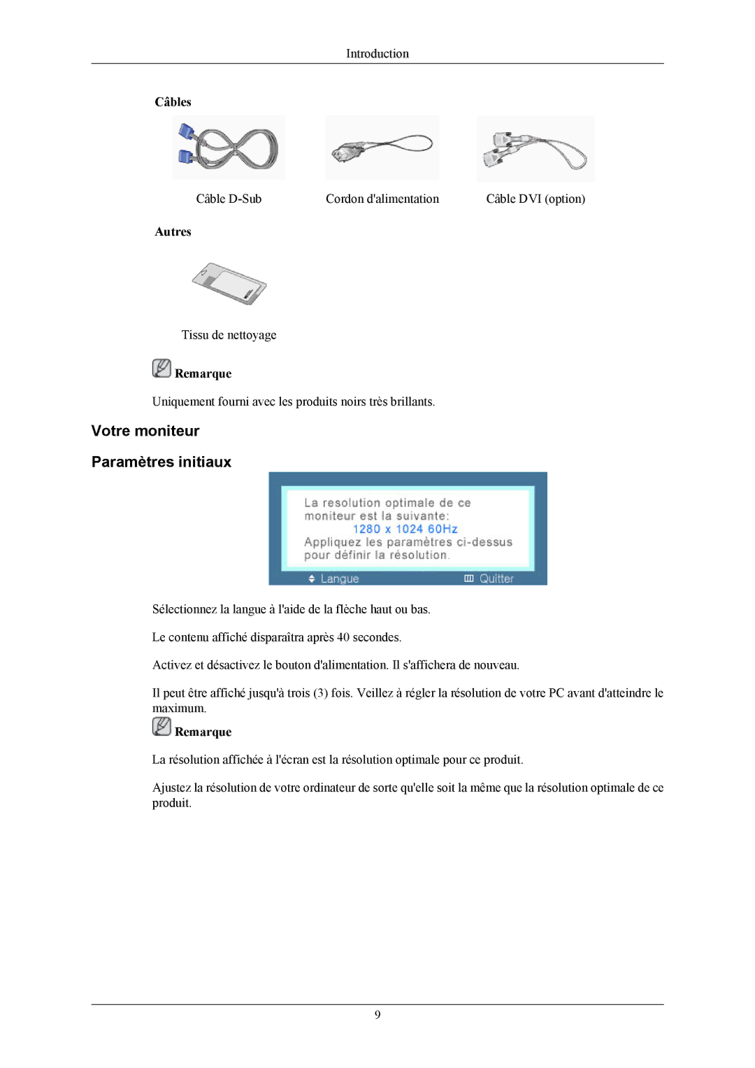 Samsung LS19MYBESQ/EDC, LS19MYBEBQ/EDC, LS19MYBEBCA/EN, LS17MYBEBQ/EDC Votre moniteur Paramètres initiaux, Câbles, Autres 