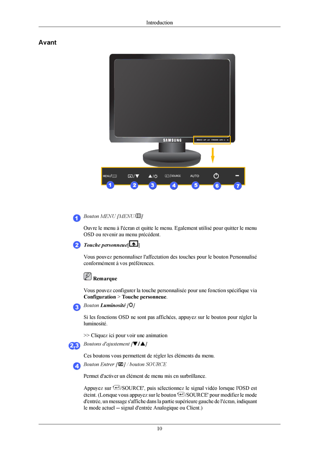 Samsung LS19MYBEBQ/EDC, LS19MYBESQ/EDC, LS19MYBEBCA/EN, LS17MYBEBQ/EDC, LS17MYBEBCA/EN manual Avant, Bouton Menu Menu 