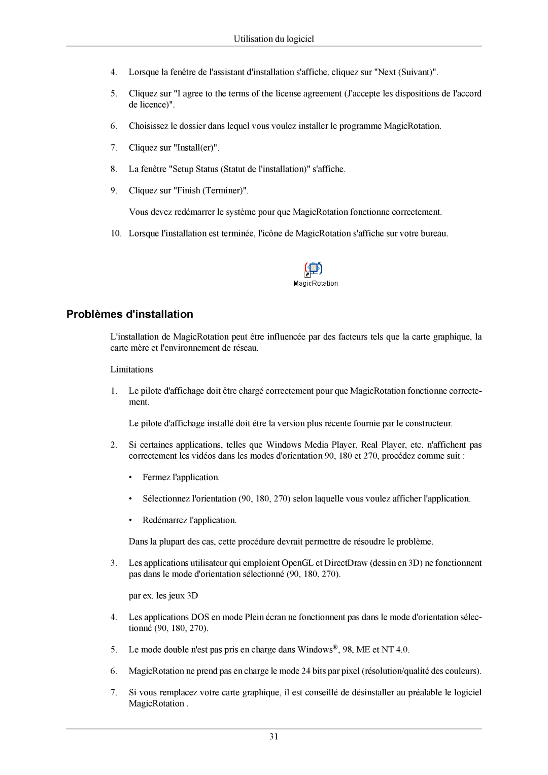 Samsung LS17MYBEBCA/EN, LS19MYBESQ/EDC, LS19MYBEBQ/EDC, LS19MYBEBCA/EN, LS17MYBEBQ/EDC manual Problèmes dinstallation 