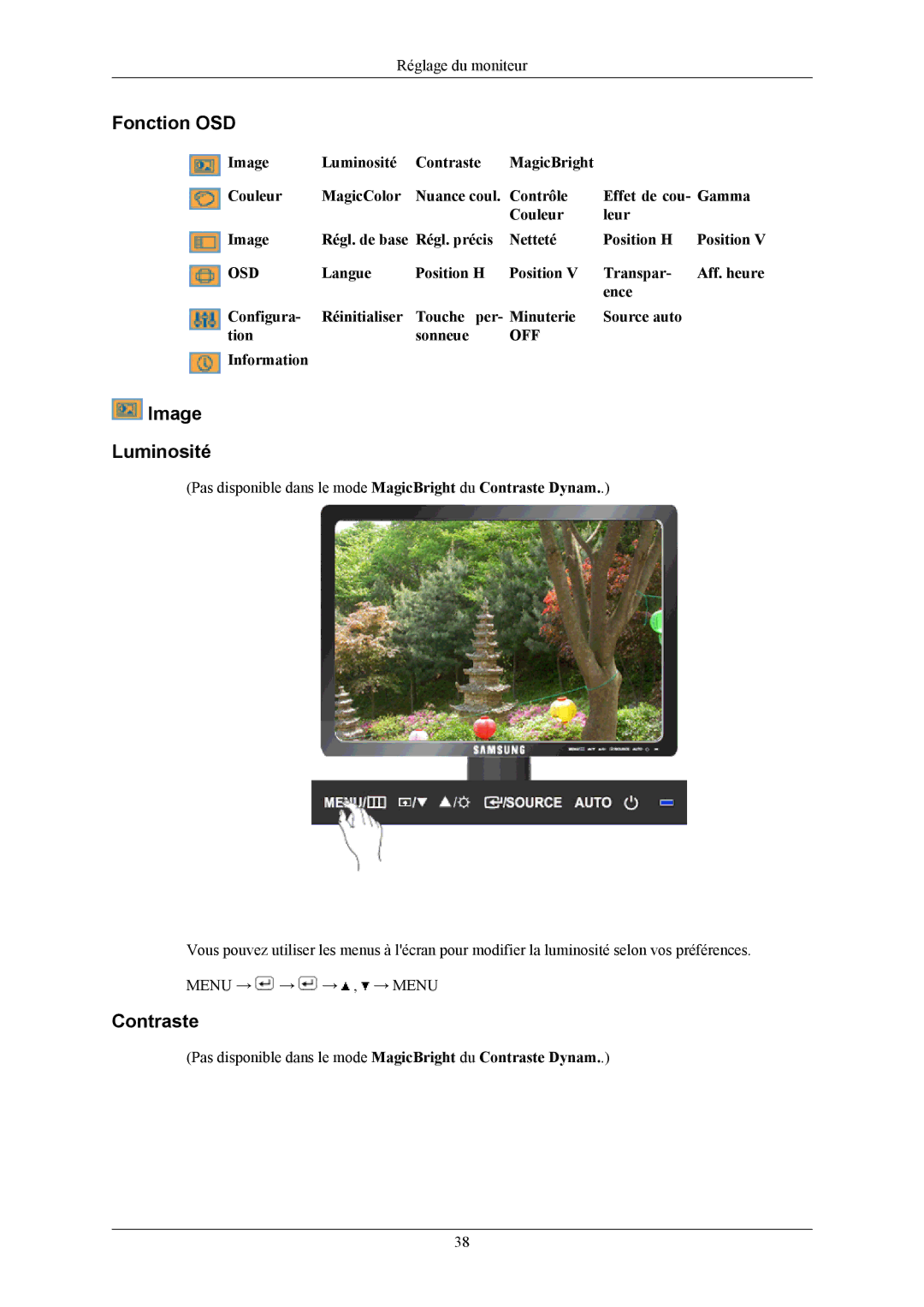 Samsung LS19MYBEBQ/EDC, LS19MYBESQ/EDC, LS19MYBEBCA/EN manual Fonction OSD, Image Luminosité, Contraste, Information 