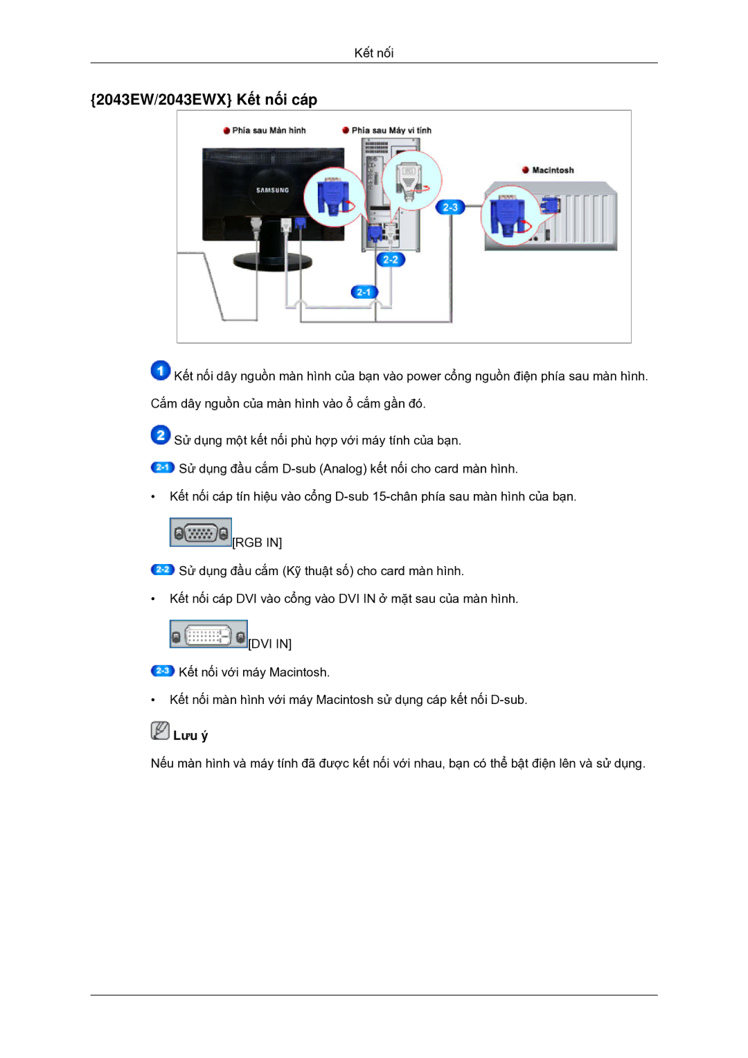 Samsung LS19MYDKFV/XSV manual 2043EW/2043EWX Kết nối cáp 