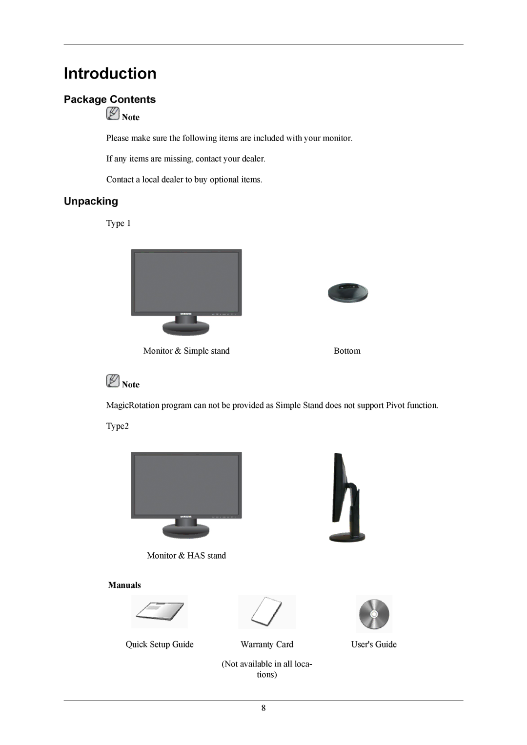 Samsung LS19MYKEBQ/EDC, LS19MYKEBCA/EN, LS19MYKESQ/EDC, LS19MYKESCA/EN manual Introduction, Package Contents, Unpacking 