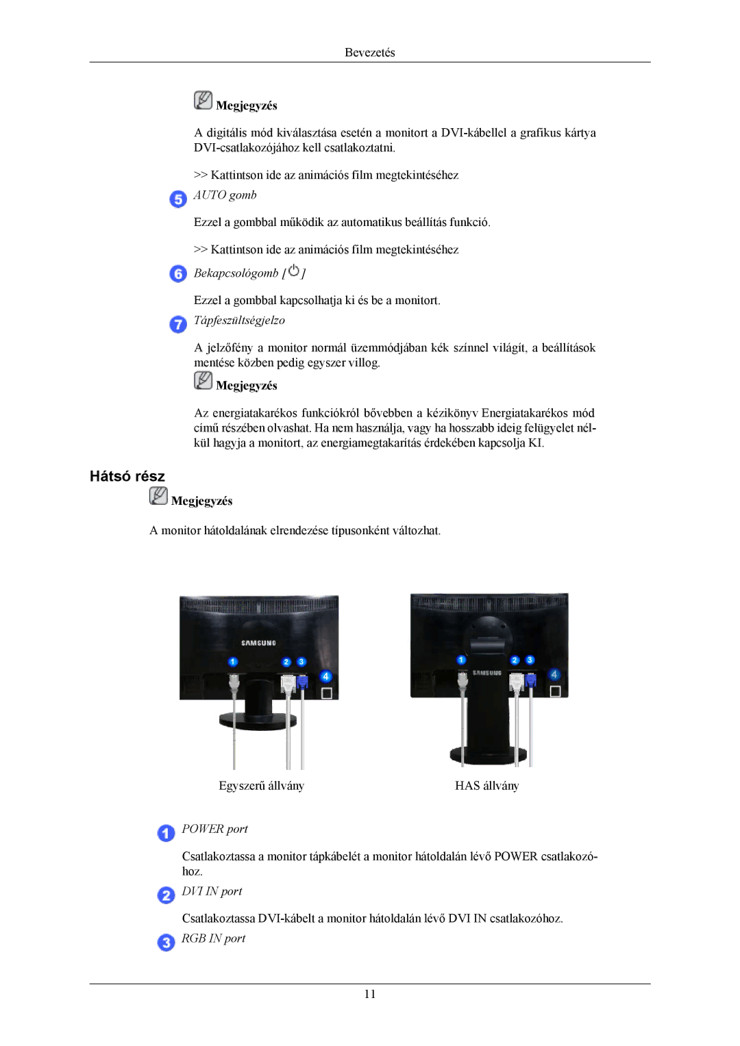 Samsung LS19MYKEBQ/EDC, LS19MYKEBCA/EN, LS19MYKESQ/EDC, LS19MYKESCA/EN manual Hátsó rész, Auto gomb 