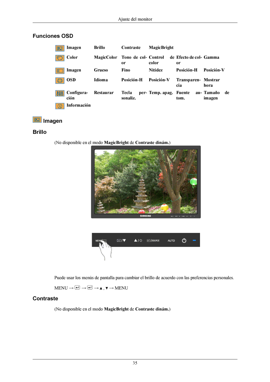 Samsung LS19MYKEBQ/EDC, LS19MYKEBCA/EN, LS19MYKESQ/EDC manual Funciones OSD, Imagen Brillo, Contraste 