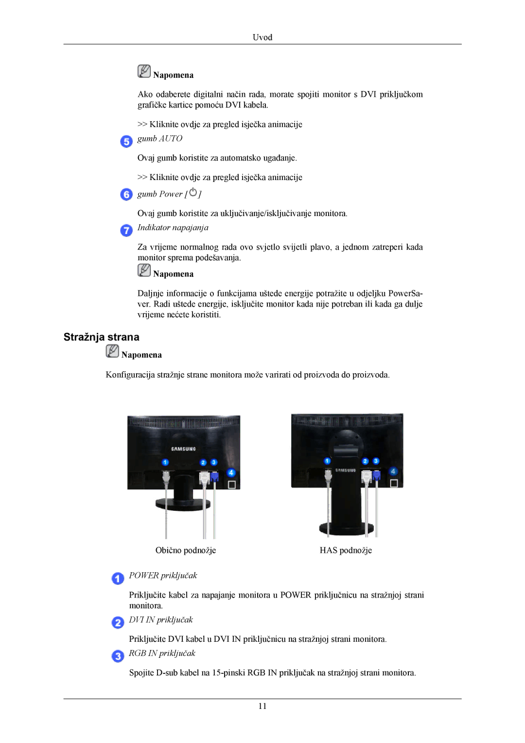 Samsung LS19MYKEBQ/EDC, LS19MYKEBCA/EN, LS19MYKESQ/EDC manual Stražnja strana, Indikator napajanja 