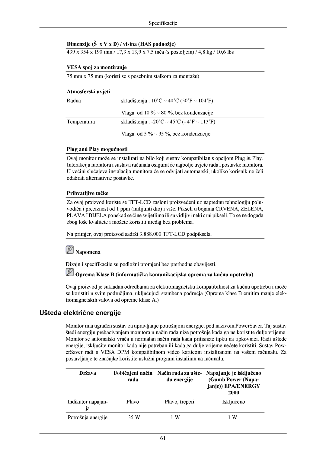 Samsung LS19MYKESQ/EDC, LS19MYKEBQ/EDC, LS19MYKEBCA/EN manual Ušteda električne energije 