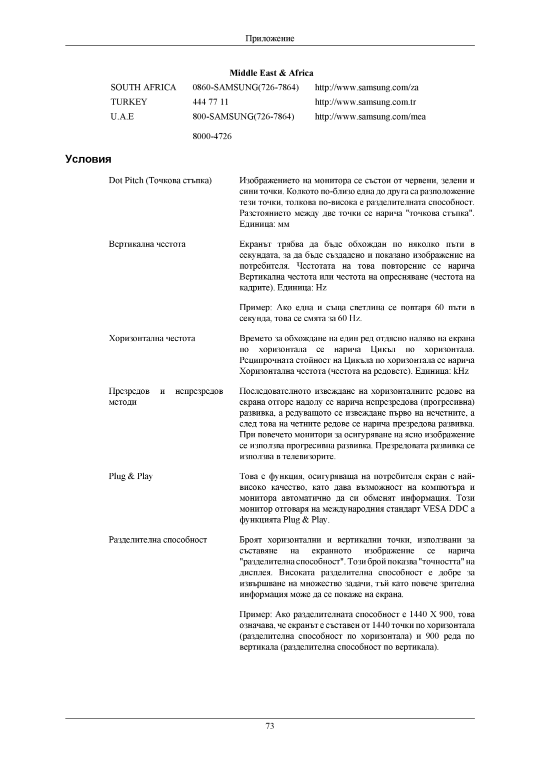 Samsung LS19MYKEBQ/EDC, LS19MYKEBCA/EN manual Условия, Middle East & Africa 