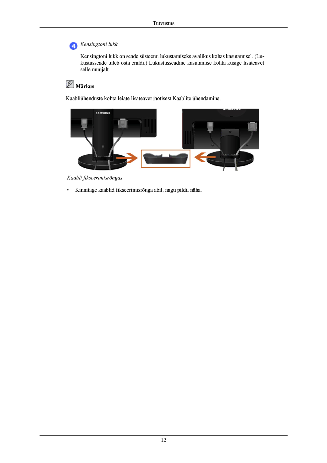 Samsung LS19MYKEBCA/EN, LS19MYKEBQ/EDC manual Kaabli fikseerimisrõngas 