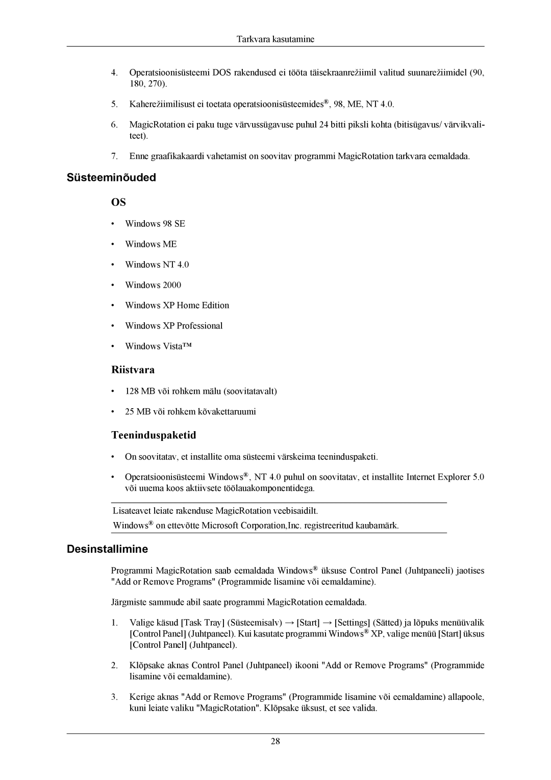 Samsung LS19MYKEBCA/EN, LS19MYKEBQ/EDC manual Teeninduspaketid 