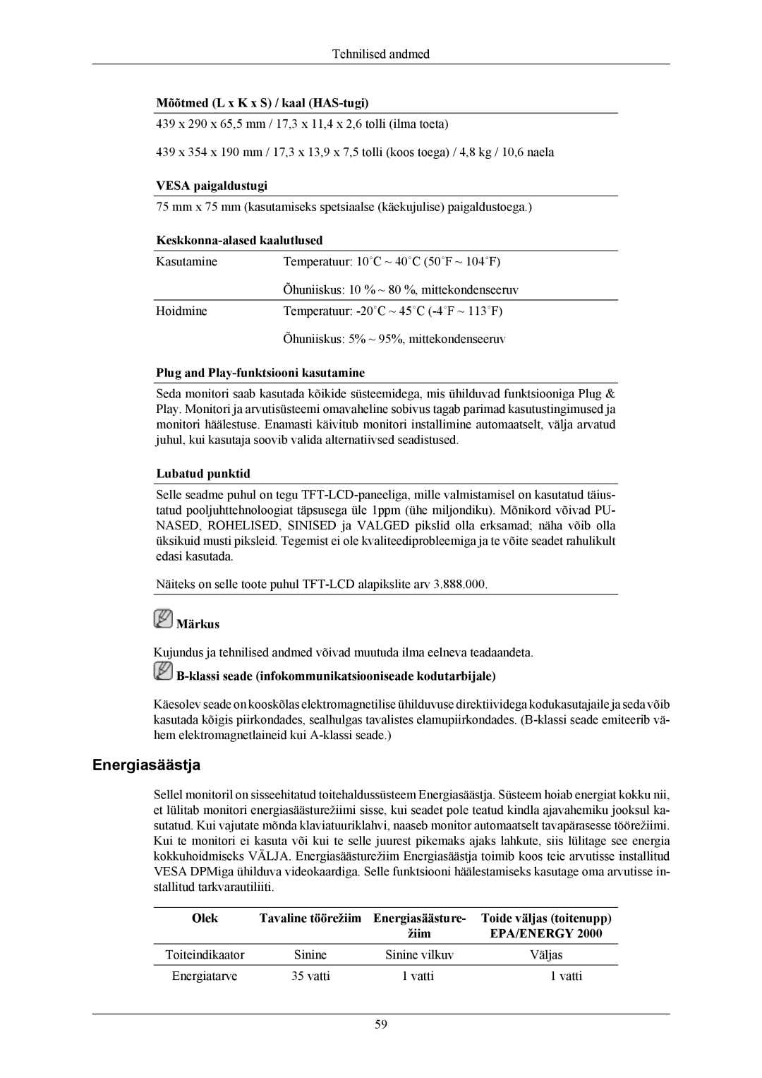 Samsung LS19MYKEBQ/EDC, LS19MYKEBCA/EN manual Energiasäästja 