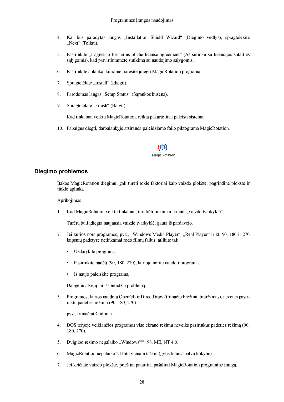 Samsung LS19MYKEBCA/EN, LS19MYKEBQ/EDC manual Diegimo problemos 