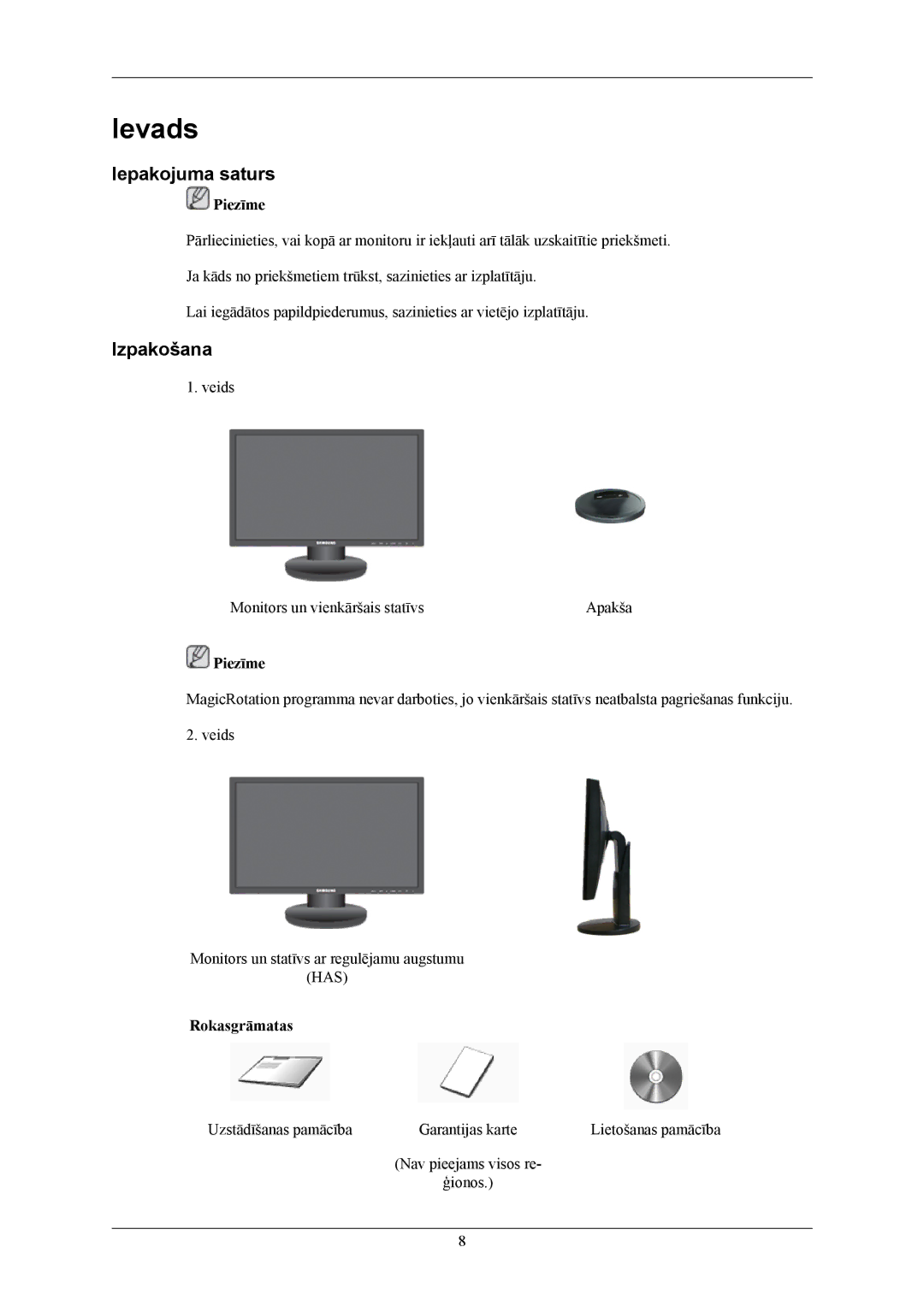 Samsung LS19MYKEBCA/EN, LS19MYKEBQ/EDC manual Ievads, Iepakojuma saturs, Izpakošana, Rokasgrāmatas 