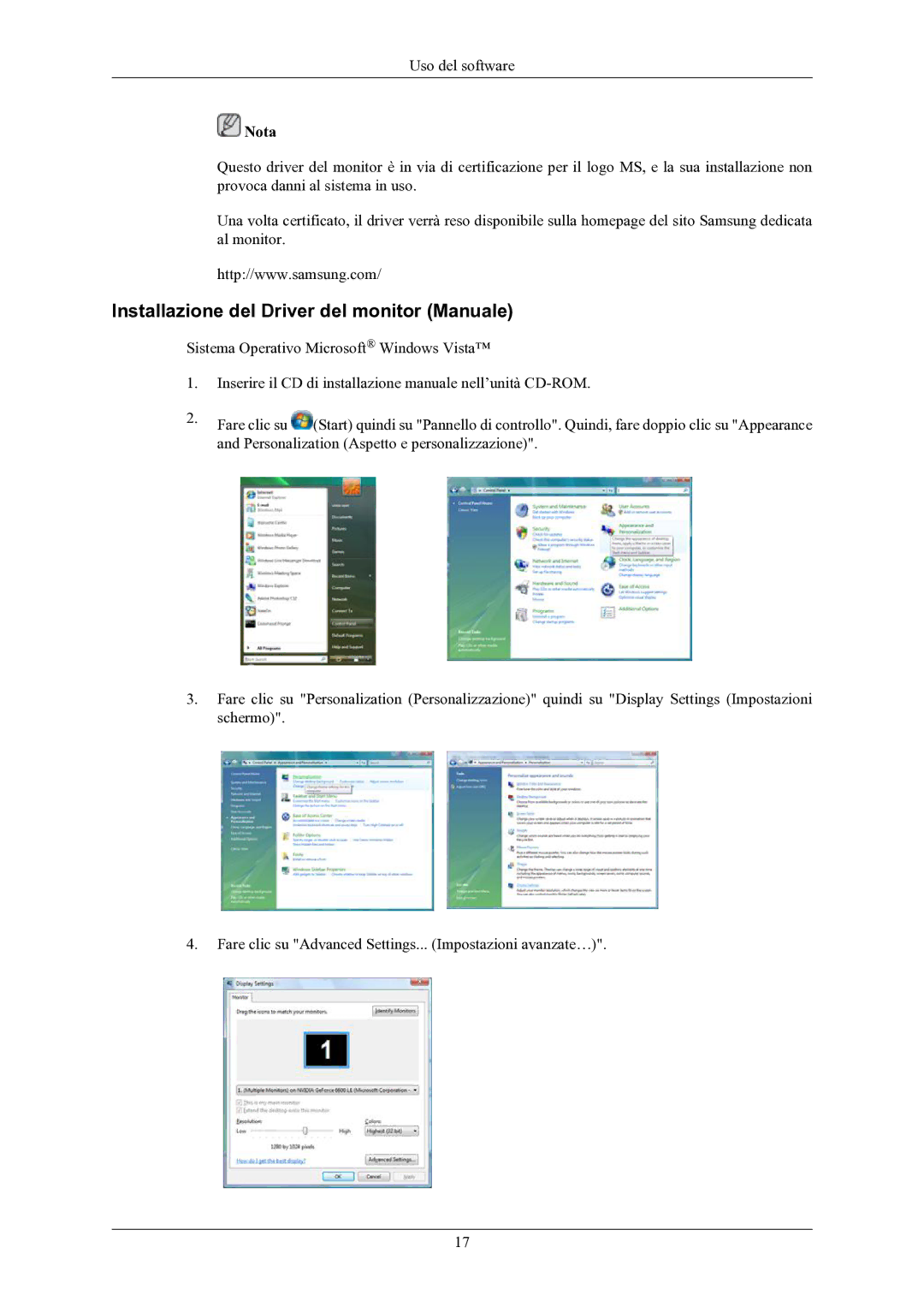 Samsung LS19MYKEBQ/EDC manual Installazione del Driver del monitor Manuale 