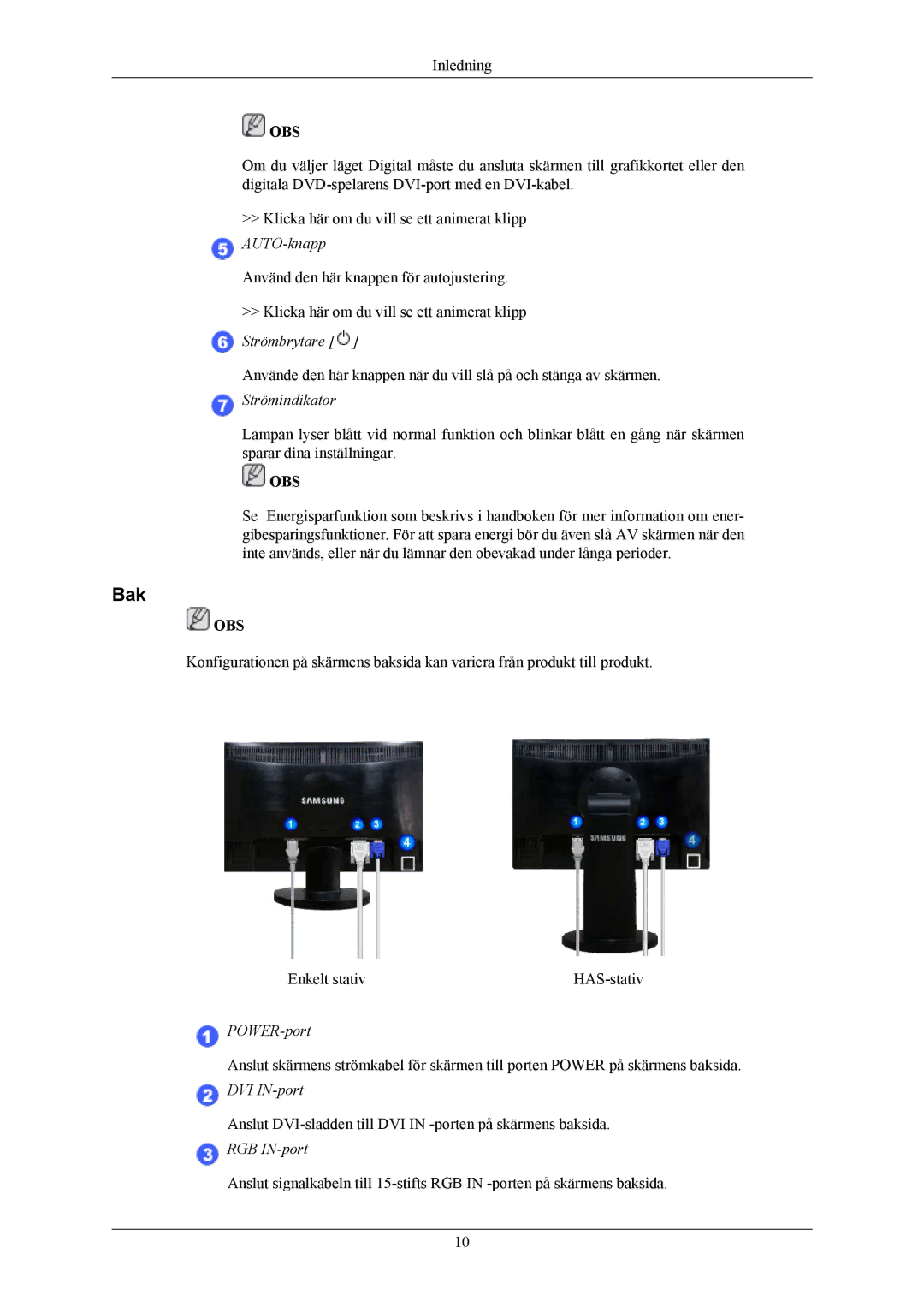 Samsung LS19MYKESQ/EDC, LS19MYKESCA/EN manual Bak, Strömindikator 