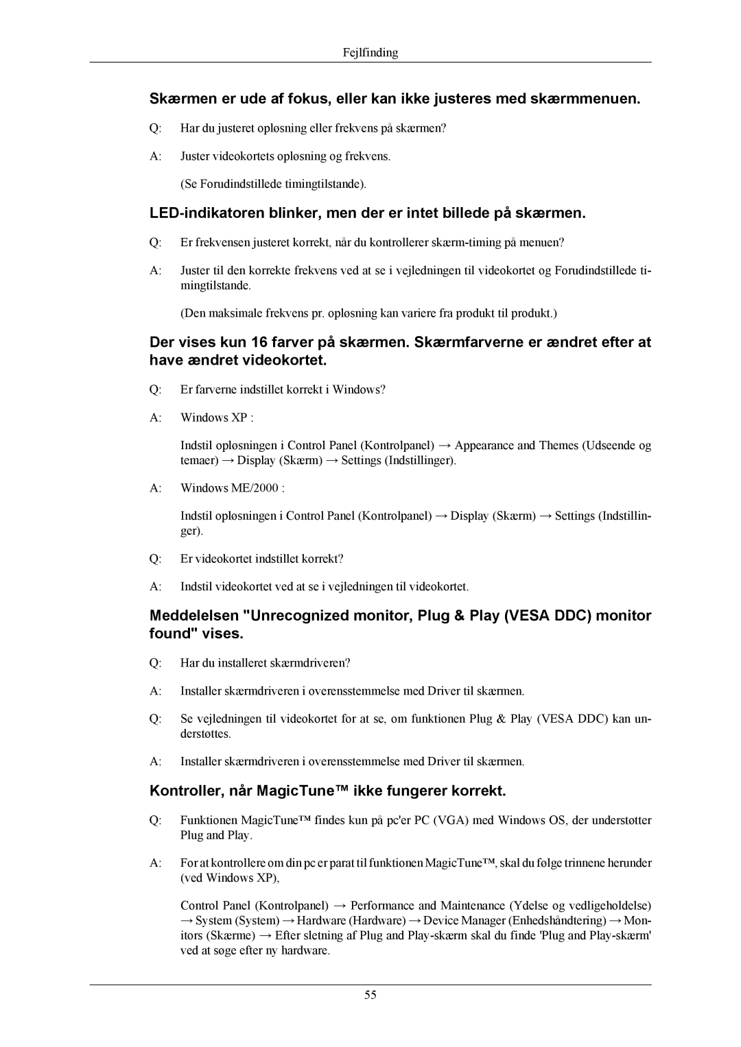 Samsung LS19MYKESQ/EDC, LS19MYKESCA/EN manual LED-indikatoren blinker, men der er intet billede på skærmen 