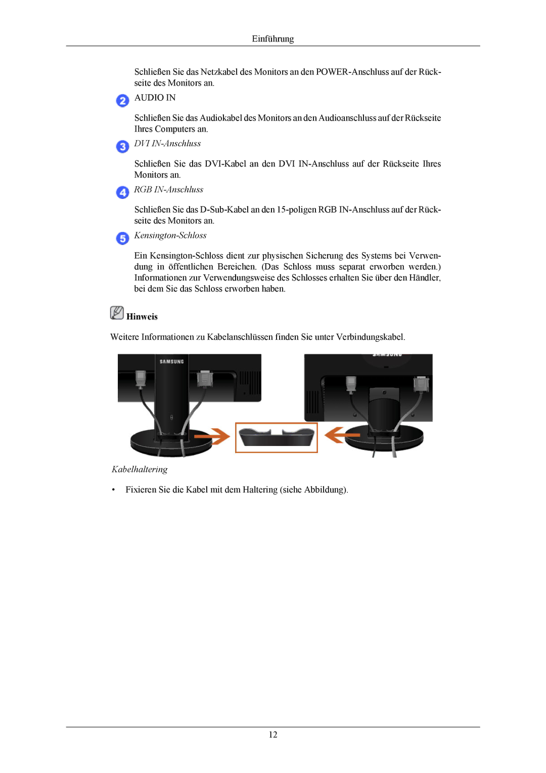 Samsung LS19MYMESQ/EDC, LS19MYMESCA/EN, LS19UBPESQ/EDC, LS19MYMEBQ/EDC, LS19UBQESQ/EDC, LS17MYMESQ/EDC manual DVI IN-Anschluss 