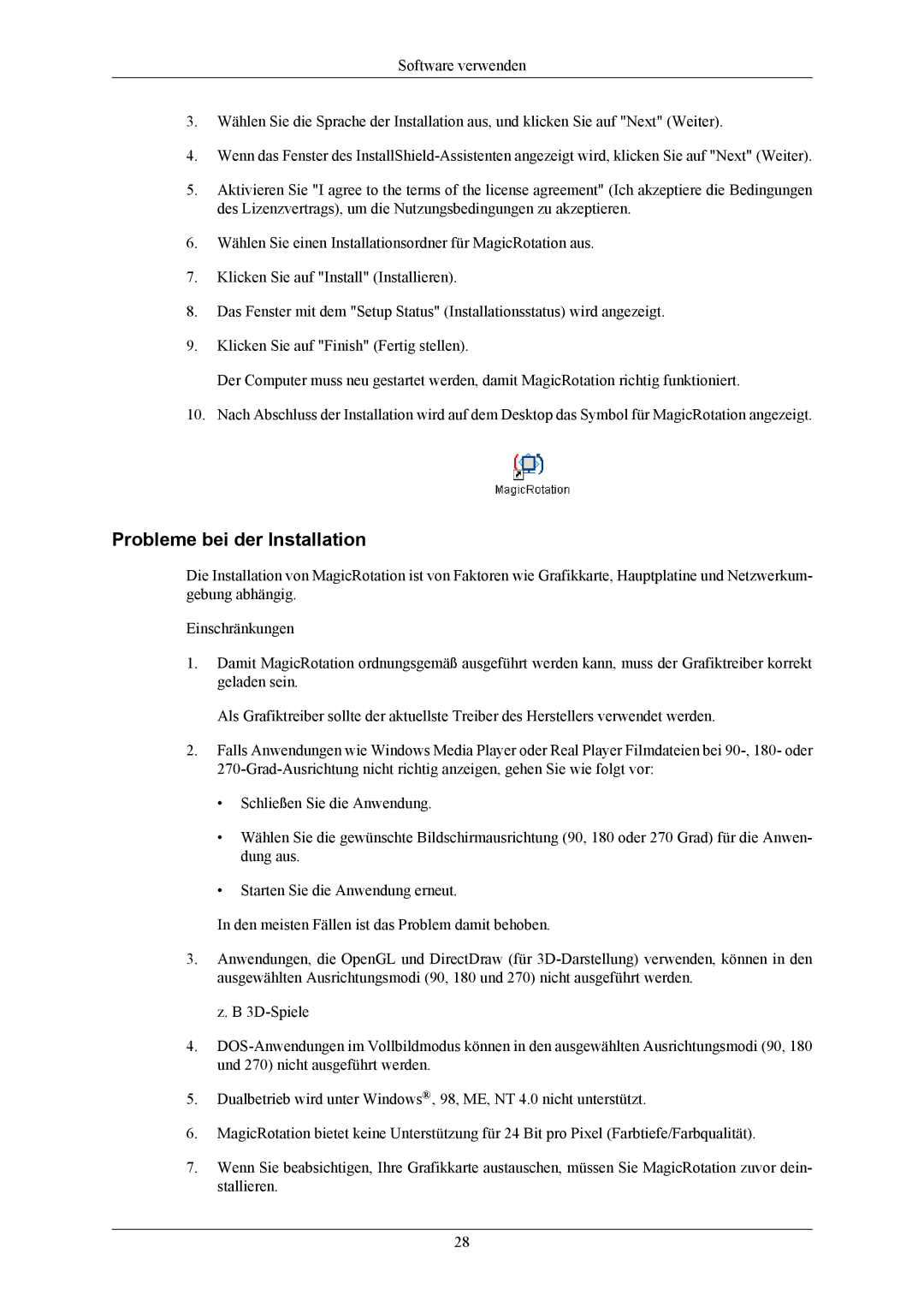 Samsung LS17MYMESQ/EDC, LS19MYMESCA/EN, LS19MYMESQ/EDC, LS19UBPESQ/EDC, LS19MYMEBQ/EDC manual Probleme bei der Installation 