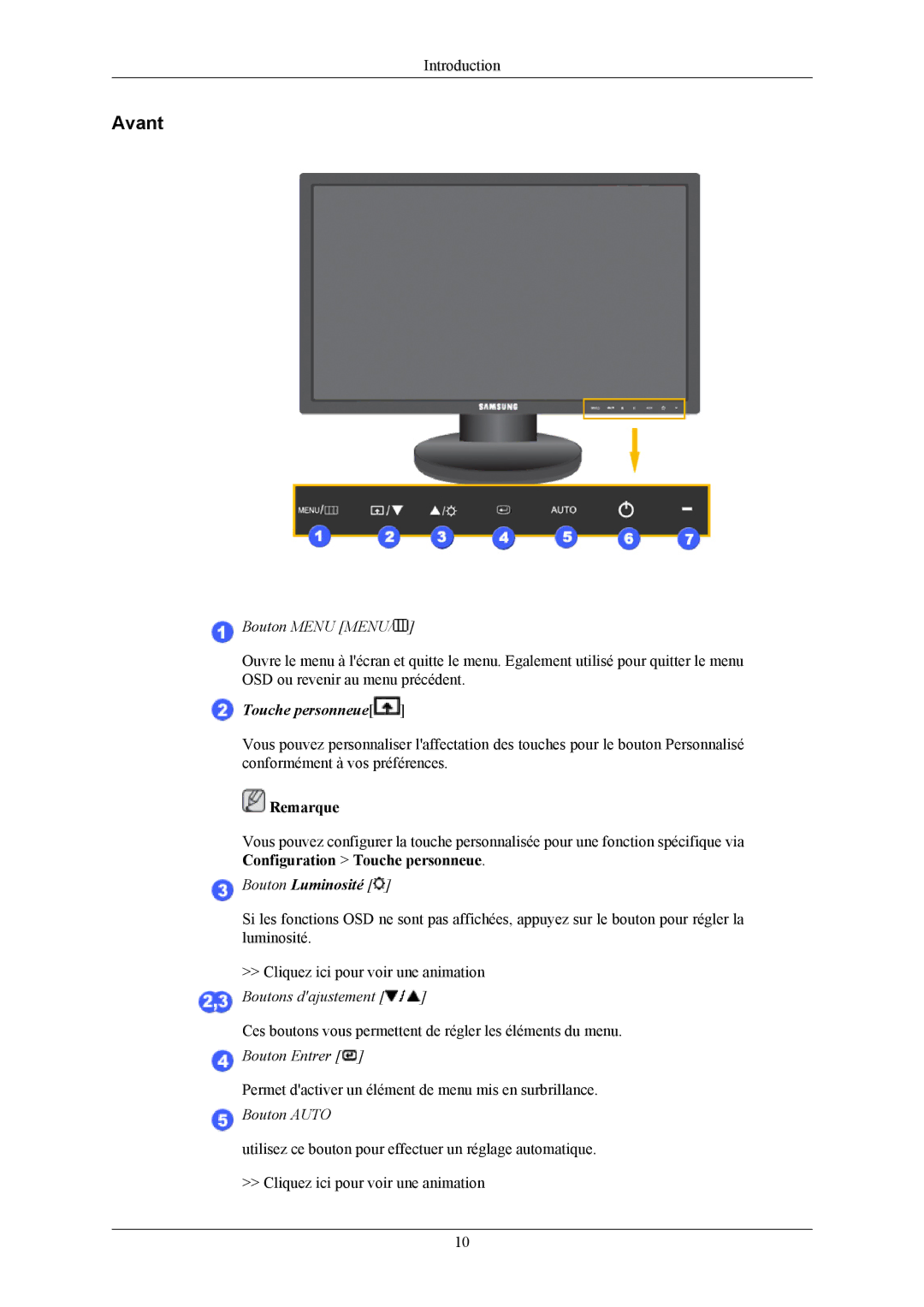 Samsung LS19MYNKBB/EDC, LS19MYNKBBUEDC, LS19MYNKB/EDC, LS19MYNKF/EDC, LS19MYNKBBAUEN manual Avant, Bouton Menu Menu 