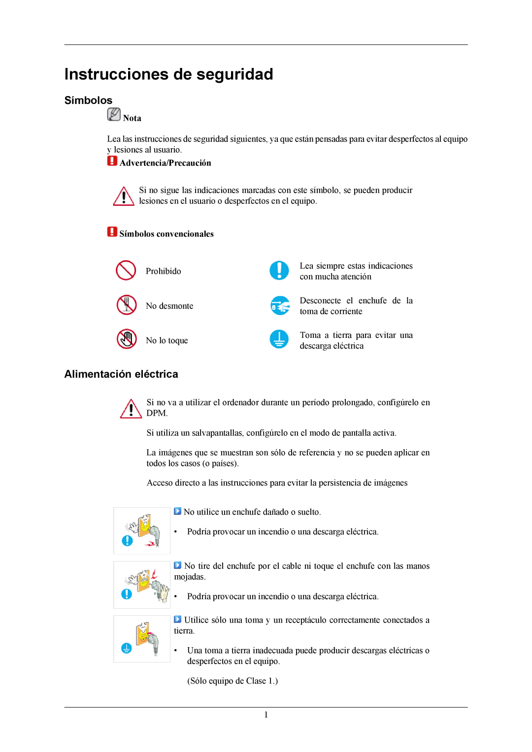 Samsung LS19MYNKBB/EDC, LS19MYNKSB/EDC, LS19MYNKBBUEDC manual Instrucciones de seguridad, Símbolos, Alimentación eléctrica 