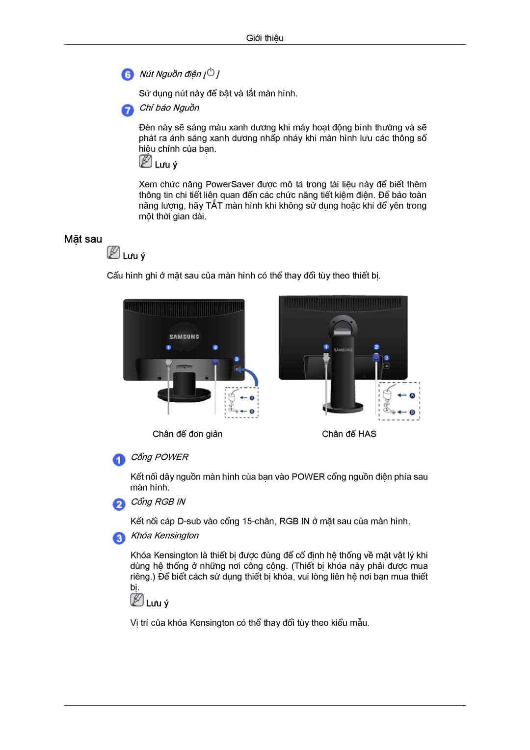 Samsung LS19MYYKFMXSV manual Mặt sau, Chỉ báo Nguồn 