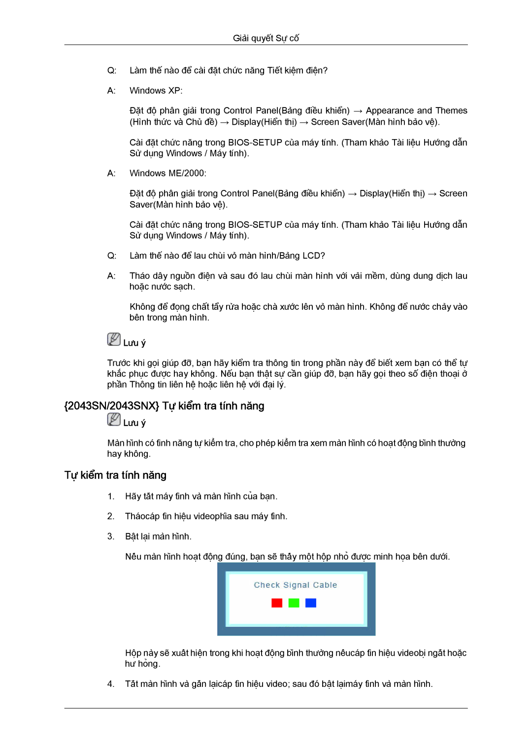 Samsung LS19MYYKFMXSV manual 2043SN/2043SNX Tự kiểm tra tính năng 