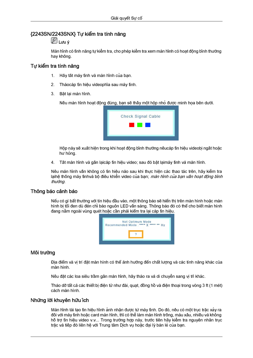 Samsung LS19MYYKFMXSV manual 2243SN/2243SNX Tự kiểm tra tính năng 