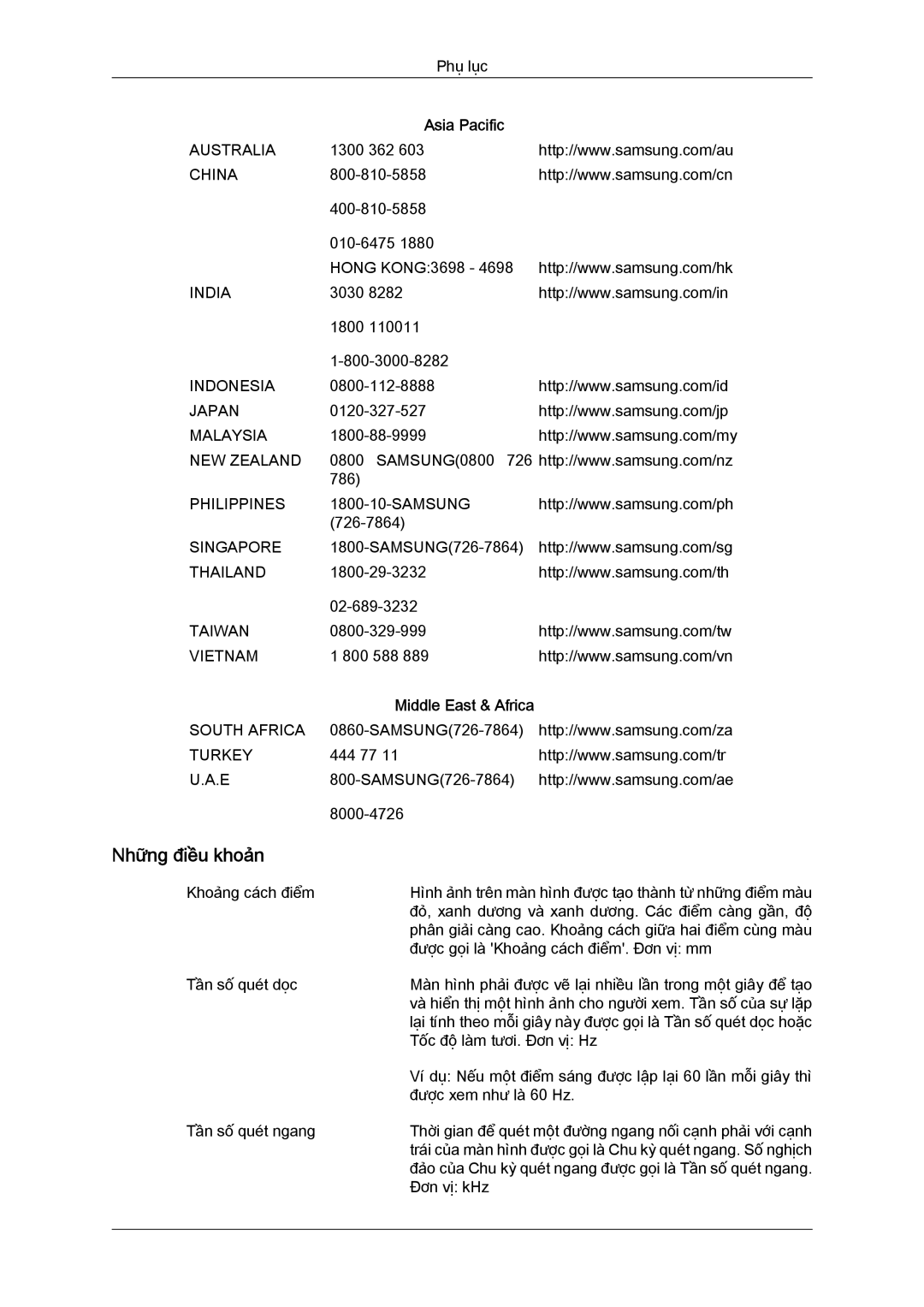 Samsung LS19MYYKFMXSV manual Những điều khoản, Asia Pacific 