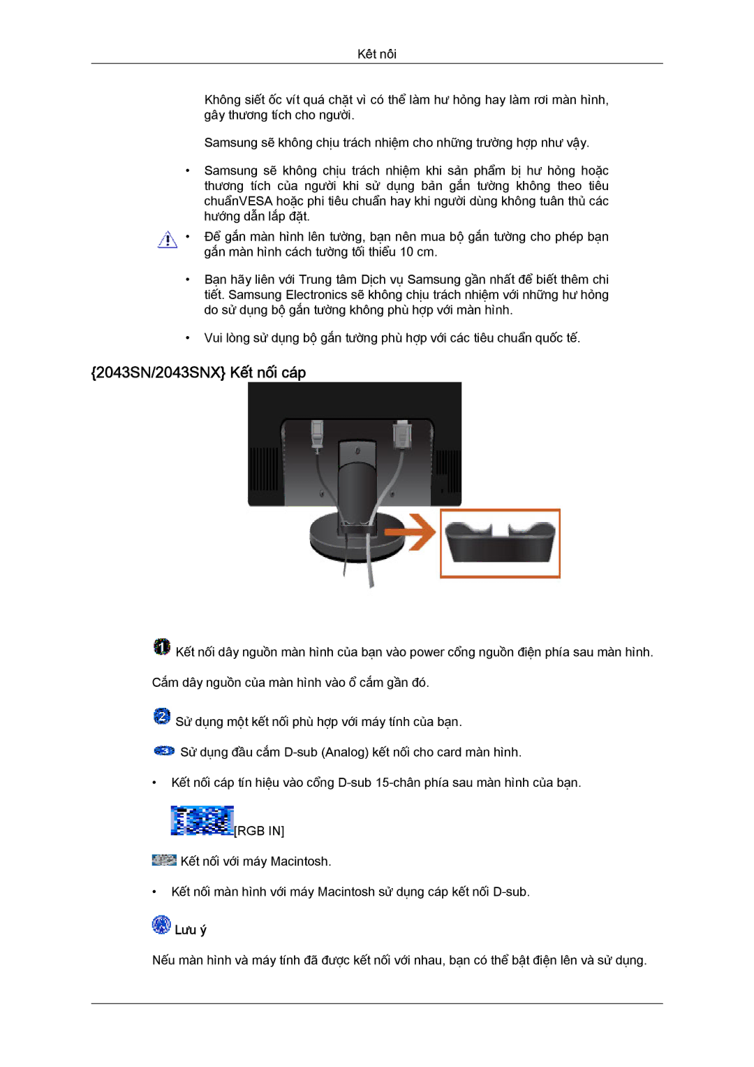 Samsung LS19MYYKFMXSV manual 2043SN/2043SNX Kết nối cáp 