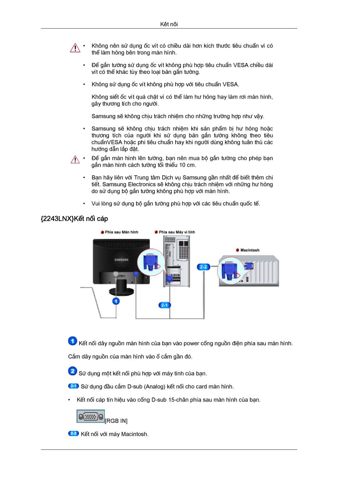 Samsung LS19MYYKFMXSV manual 2243LNXKết nối cáp 