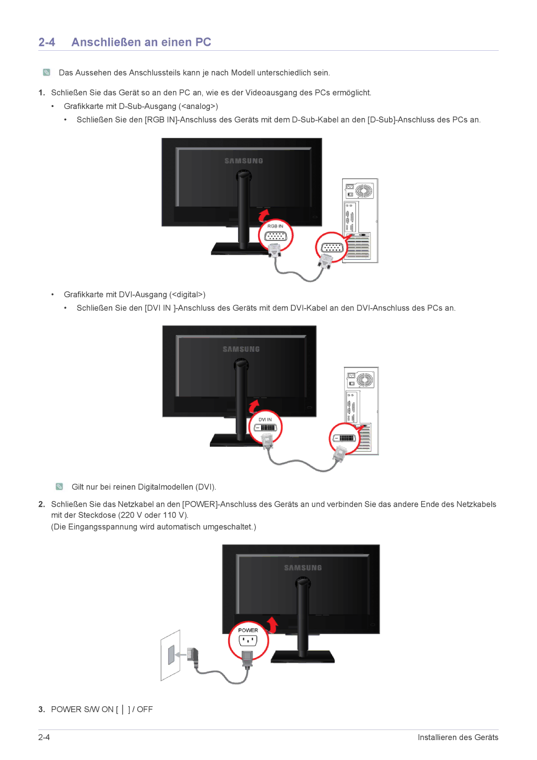 Samsung LS19NVBHB/EN manual Anschließen an einen PC 