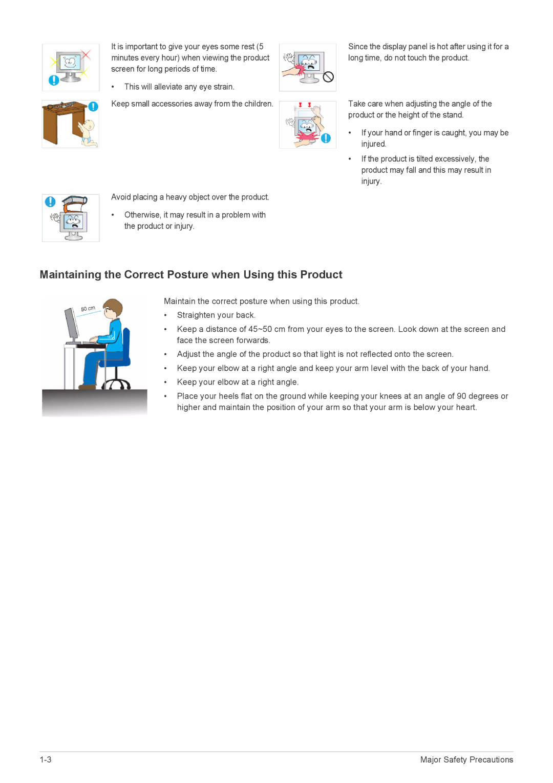 Samsung LS19NVBHB/EN manual Maintaining the Correct Posture when Using this Product 