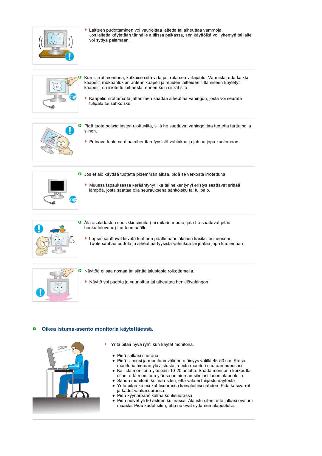 Samsung LS19PEBSWV/EDC, LS19PEBSBV/EDC manual Oikea istuma-asento monitoria käytettäessä 