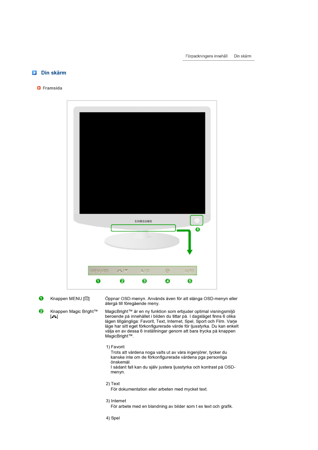 Samsung LS19PEBSBV/EDC, LS19PEBSWV/EDC manual Din skärm, Framsida 