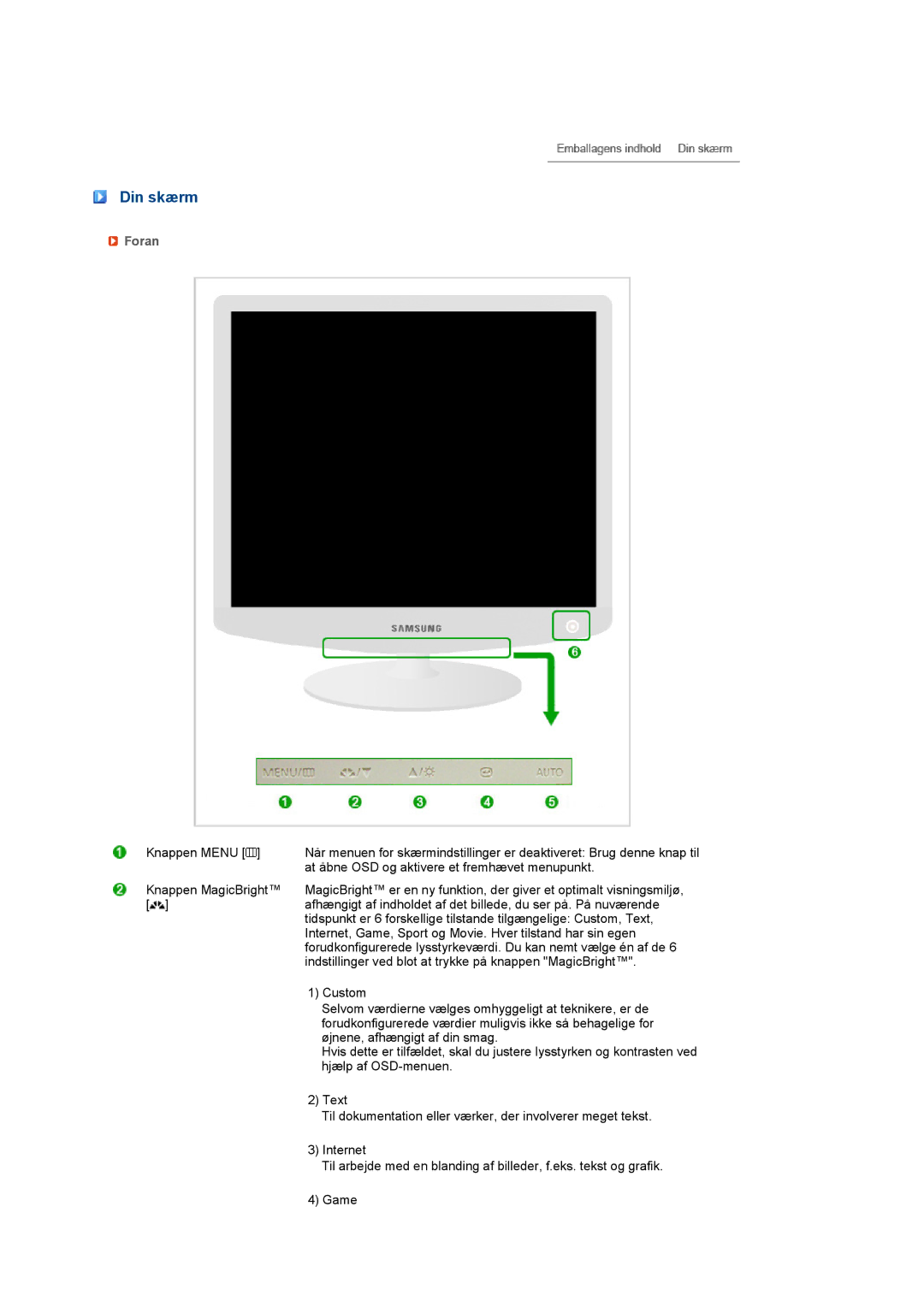 Samsung LS19PEBSWV/EDC, LS19PEBSBV/EDC manual Din skærm, Foran 