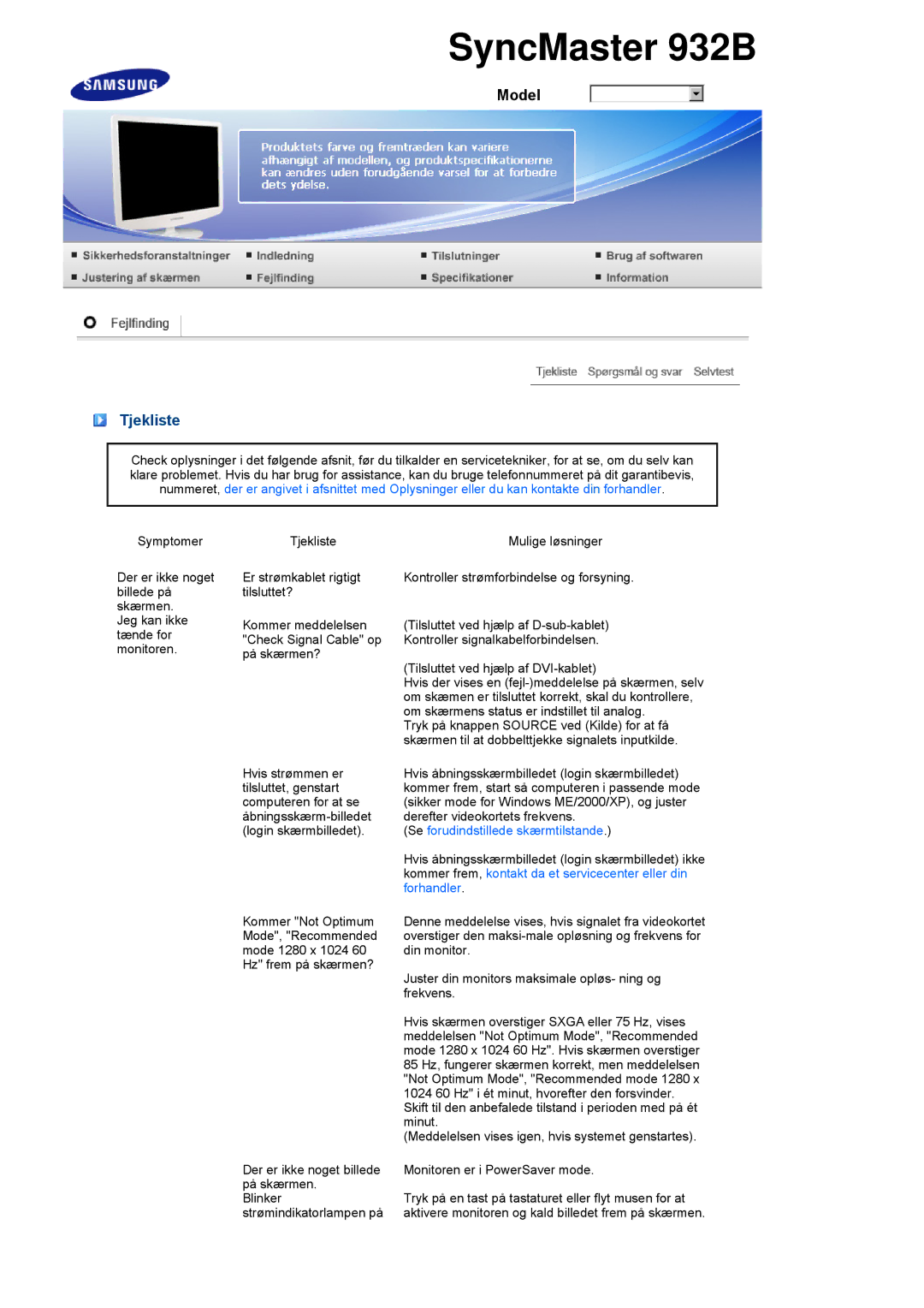 Samsung LS19PEBSBV/EDC, LS19PEBSWV/EDC manual Kommer frem, kontakt da et servicecenter eller din 