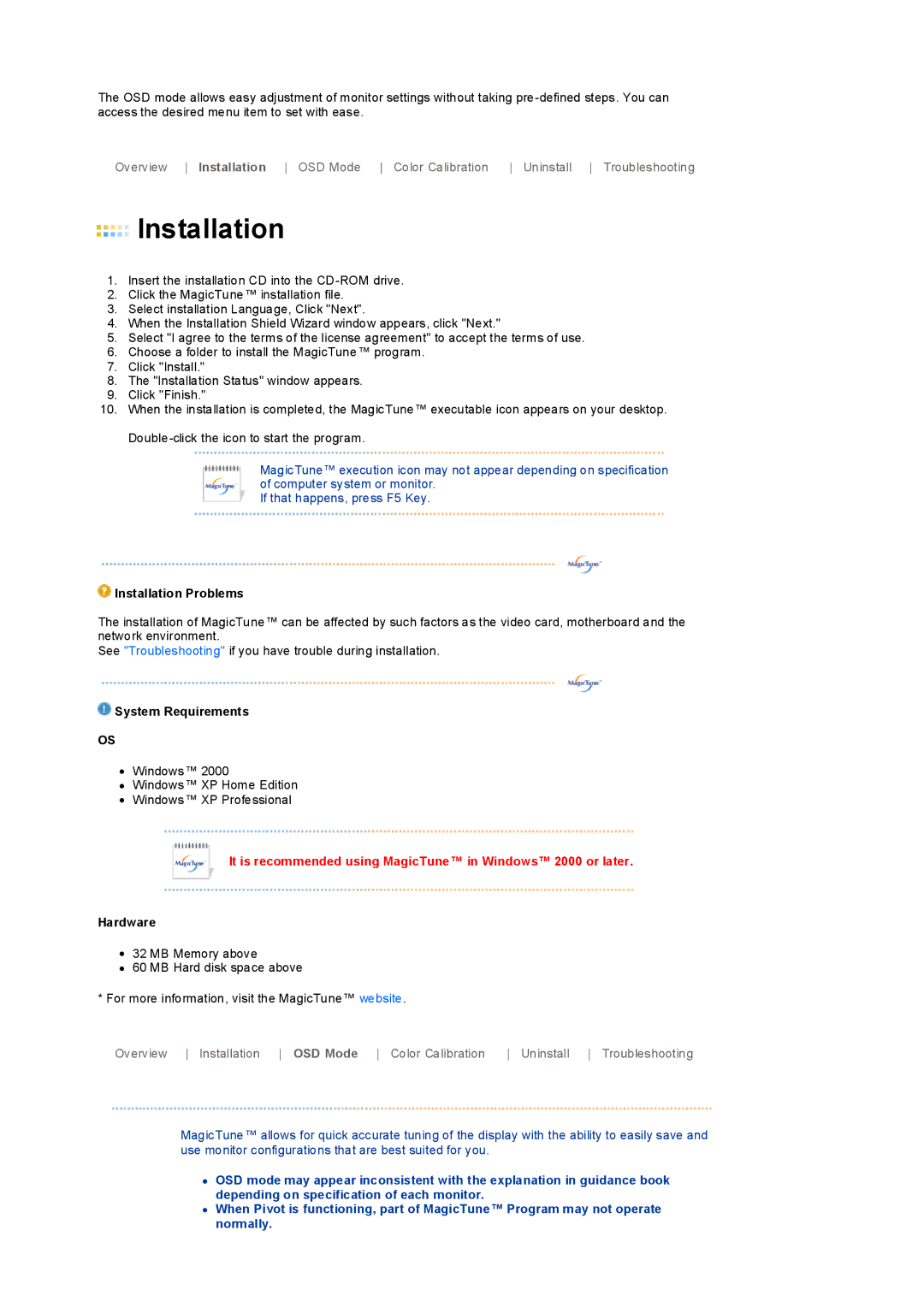 Samsung LS19PEDSFU/EDC, LS19PEDSFV/EDC, LS19PEDSF2/CI, LS19PEDSFU/ILC Installation Problems, System Requirements, Hardware 