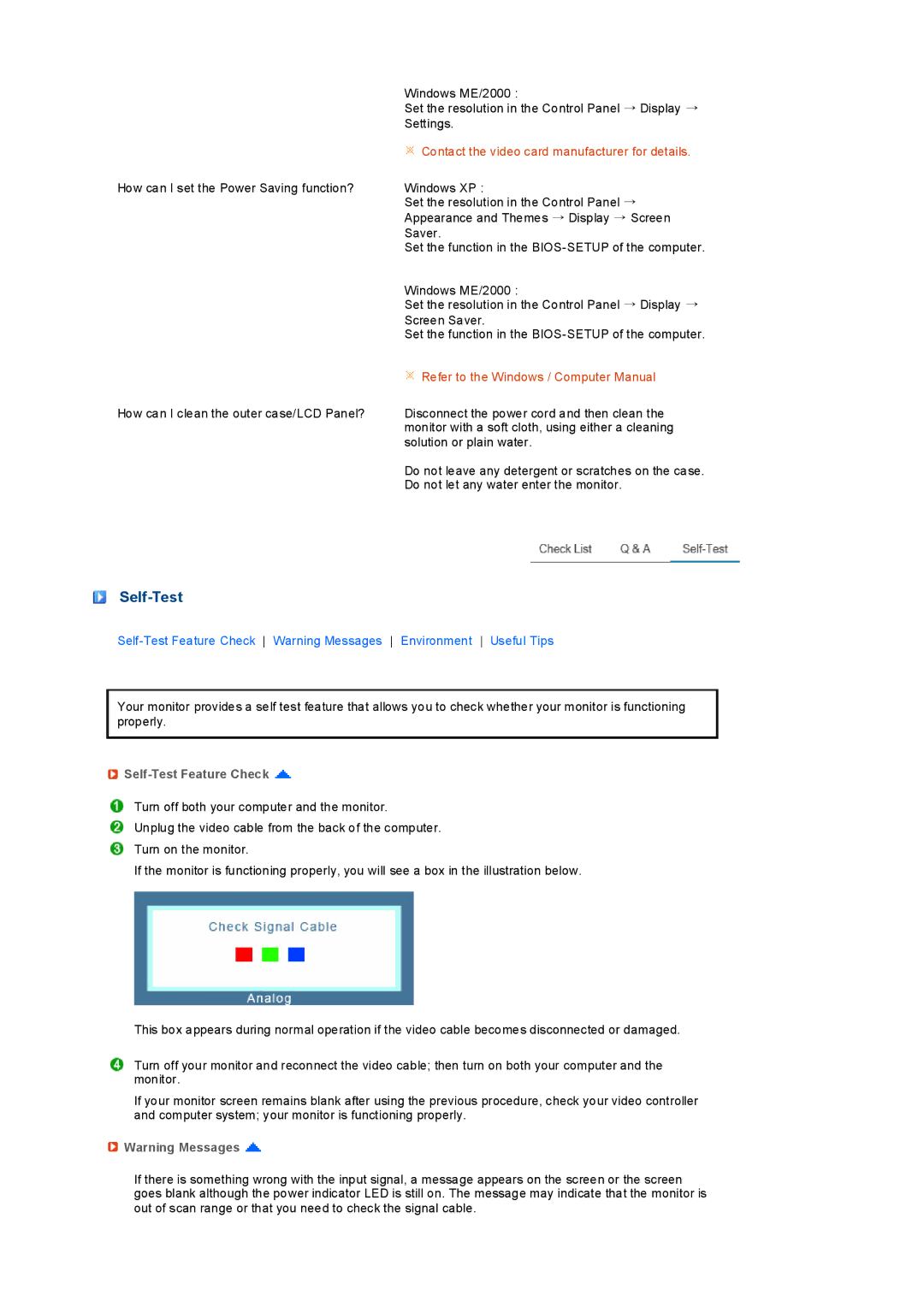 Samsung LS19PEDSFV/EDC, LS19PEDSFU/EDC, LS19PEDSF2/CI, LS19PEDSFU/ILC manual Self-Test Feature Check 