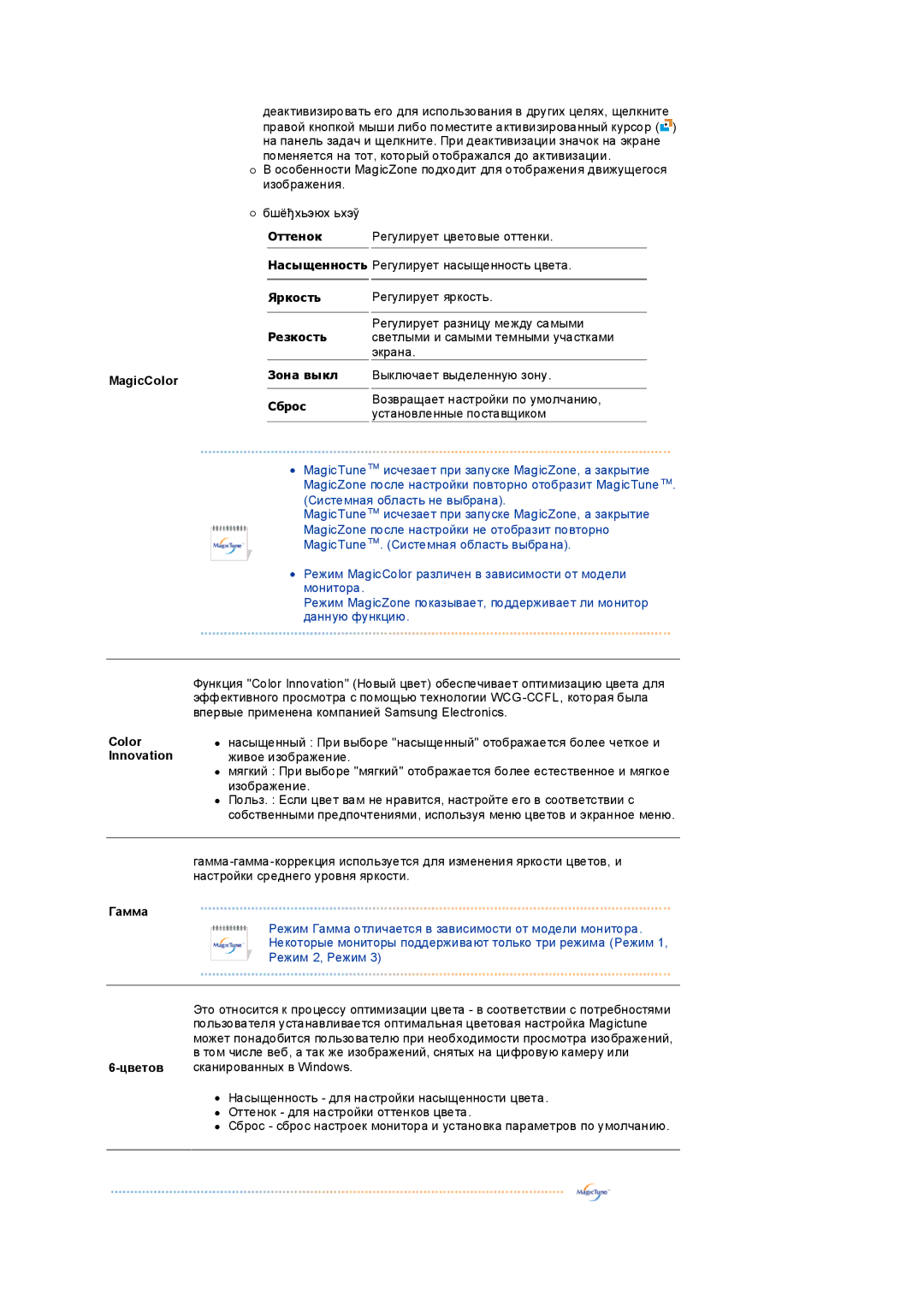 Samsung LS19PEDSFV/EDC, LS19PEDSFU/EDC, LS19PEDSF2/CI manual MagicColor, Color Innovation, Гамма 