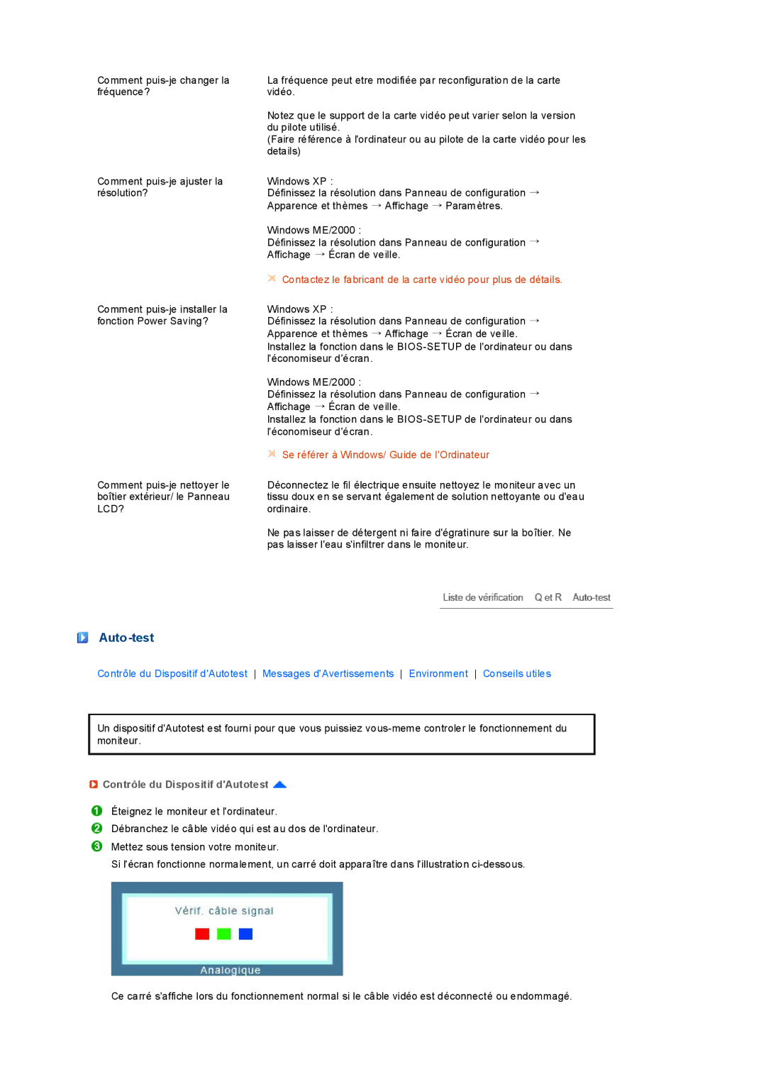 Samsung LS19PEDSFU/EDC, LS19PEDSFV/EDC manual Auto-test, Contrôle du Dispositif dAutotest 