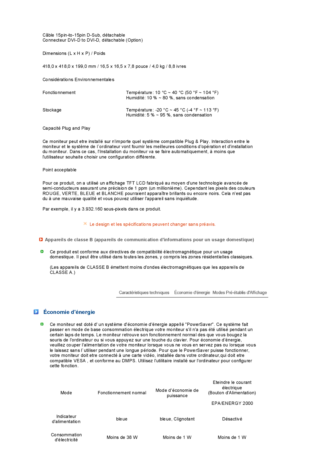 Samsung LS19PEDSFV/EDC, LS19PEDSFU/EDC manual Économie dénergie, Epa/Energy 