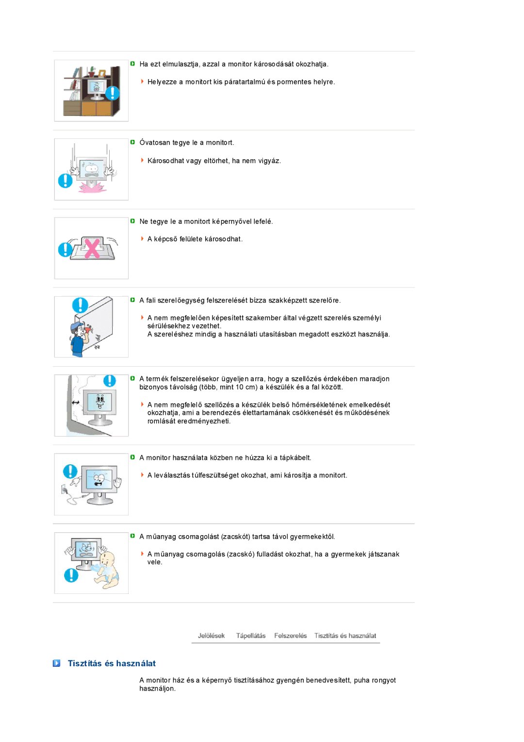 Samsung LS19PEDSFU/EDC, LS19PEDSFV/EDC manual Tisztítás és használat 