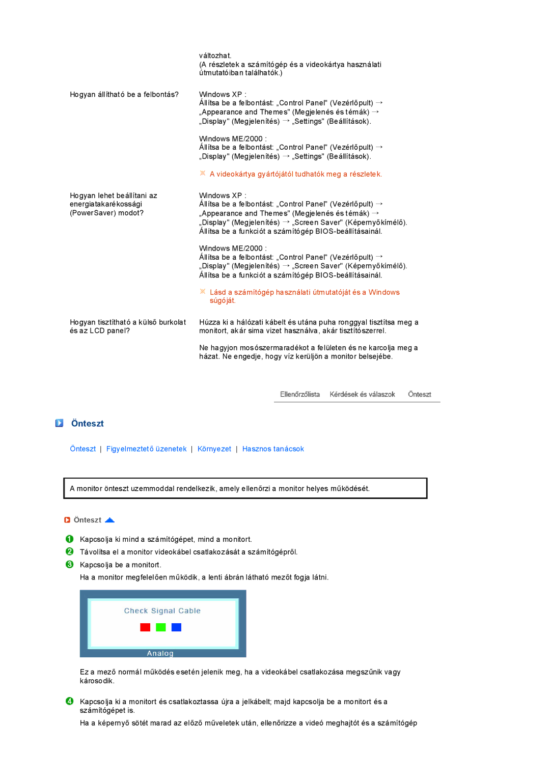 Samsung LS19PEDSFU/EDC, LS19PEDSFV/EDC manual Önteszt 