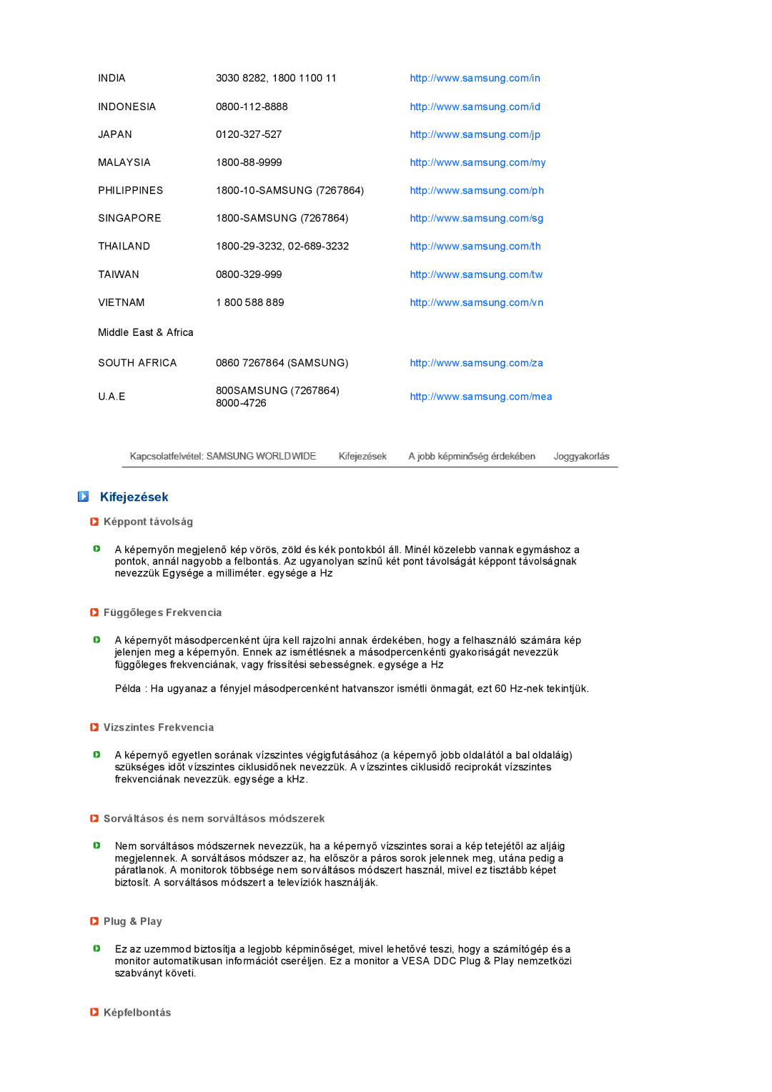 Samsung LS19PEDSFU/EDC, LS19PEDSFV/EDC manual Kifejezések 