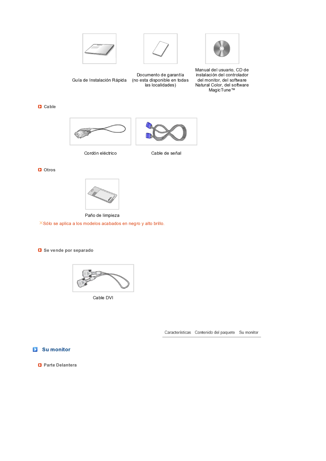 Samsung LS19PEDSFV/EDC manual Su monitor, Cable, Otros, Se vende por separado, Parte Delantera 