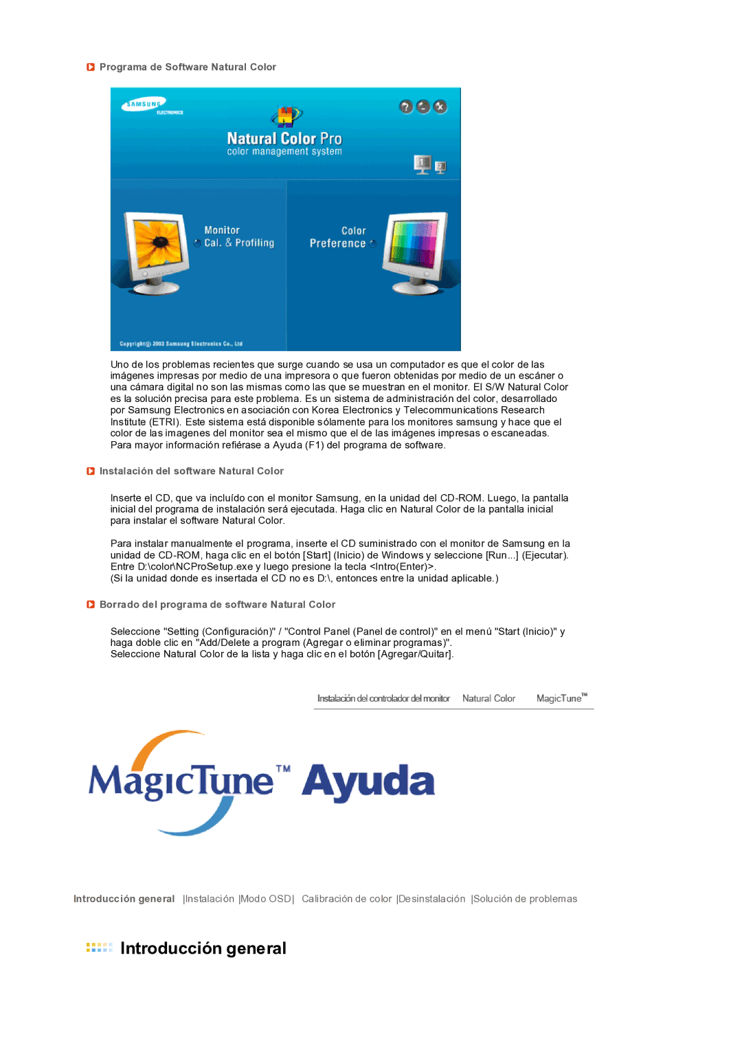 Samsung LS19PEDSFV/EDC manual Programa de Software Natural Color, Instalación del software Natural Color 