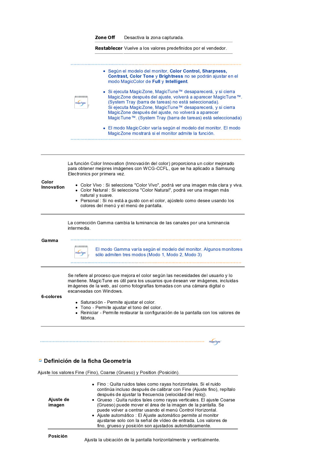 Samsung LS19PEDSFV/EDC manual Definición de la ficha Geometría 