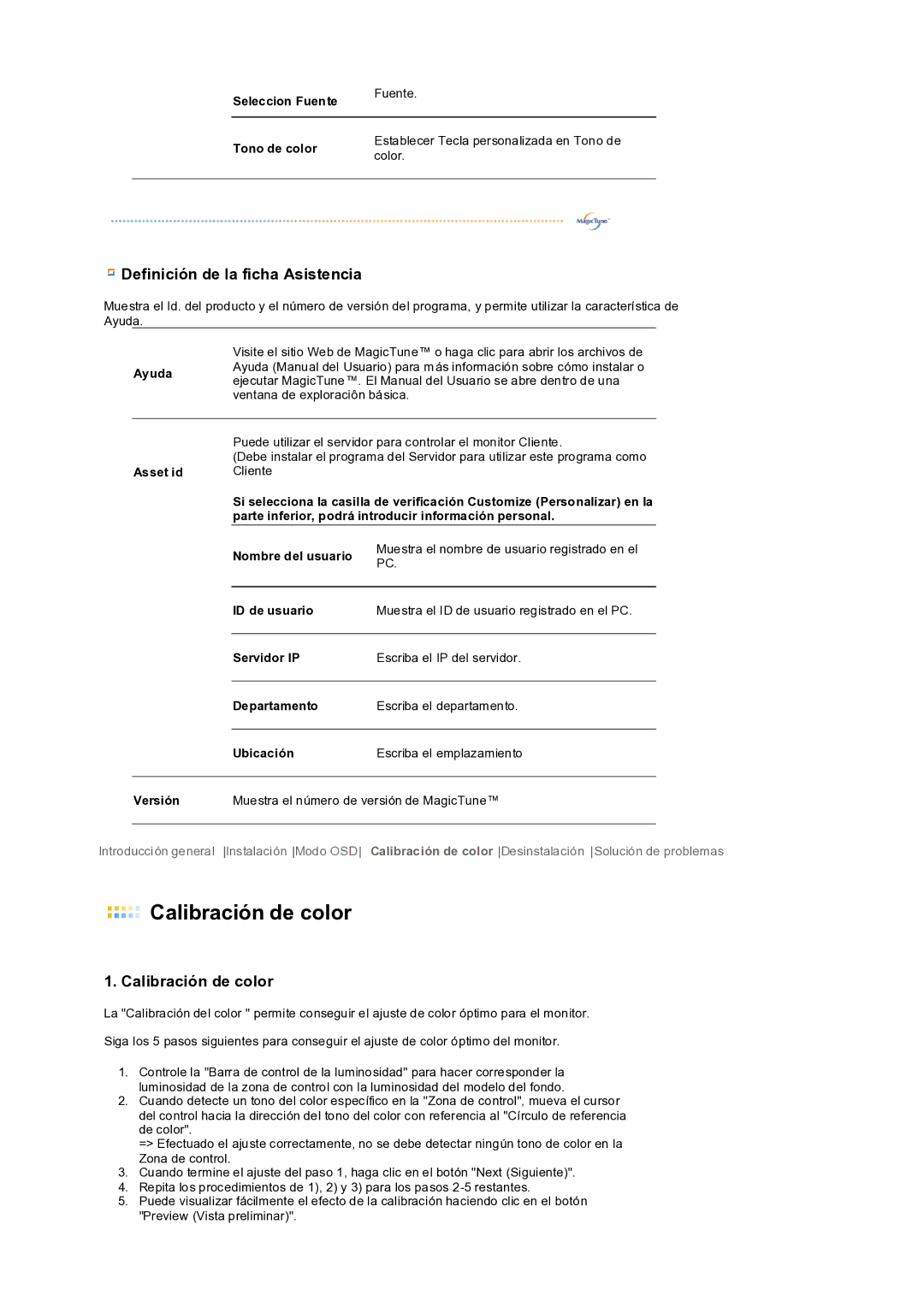 Samsung LS19PEDSFV/EDC manual Calibración de color 